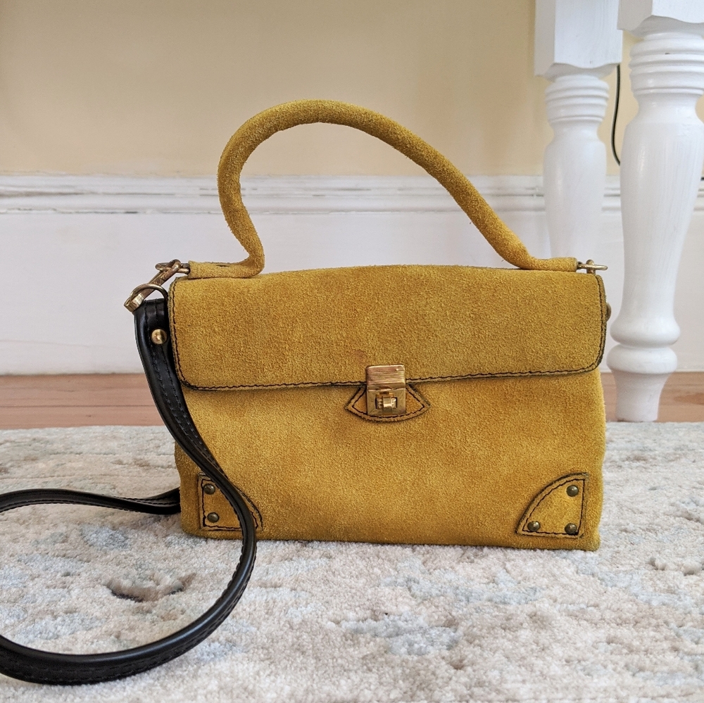Vintage Yellow Suede Accordion Mini Bag